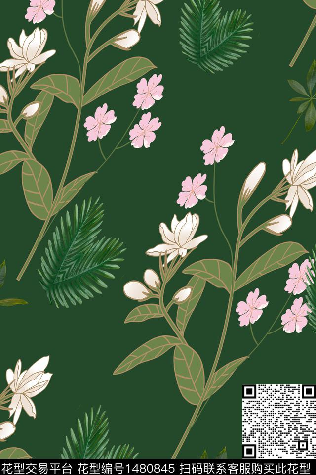 2.22绿色.jpg - 1480845 - 绿植树叶 定位花 民族风 - 数码印花花型 － 女装花型设计 － 瓦栏