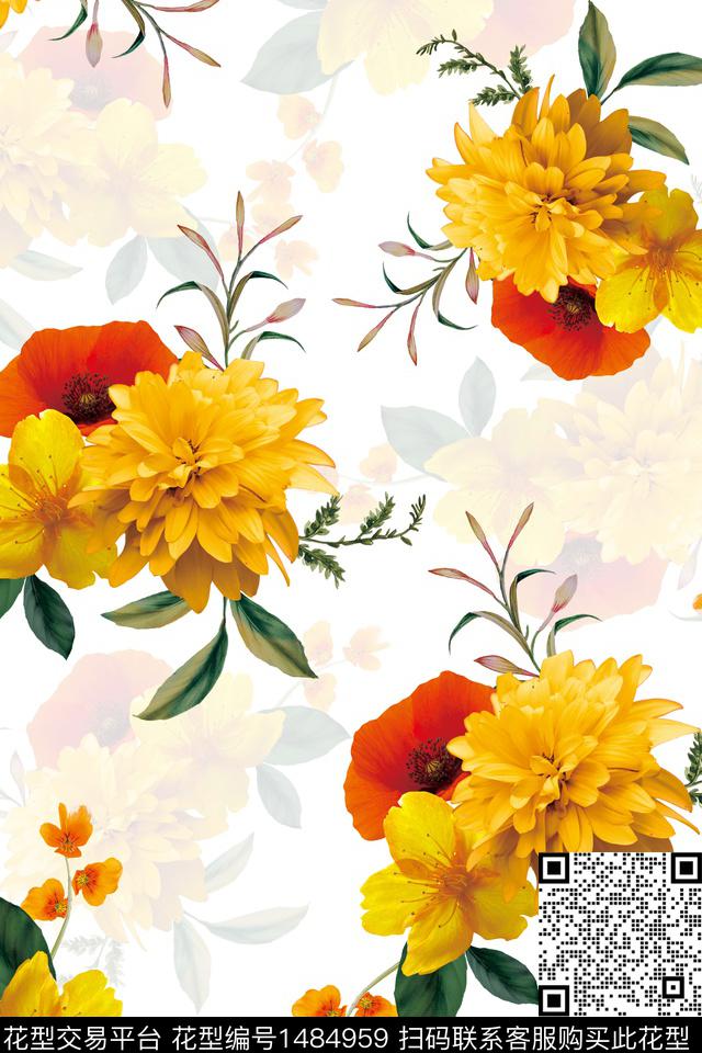 Orst_gmd0650L.jpg - 1484959 - 底纹 花卉 大花 - 数码印花花型 － 女装花型设计 － 瓦栏