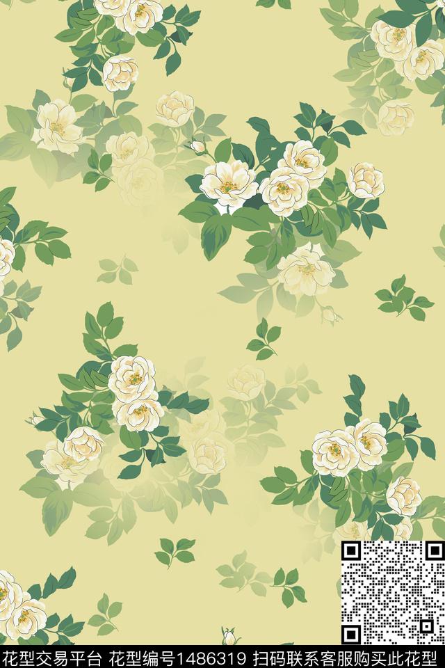 未标题-1.jpg - 1486319 - 绿植树叶 定位花 民族风 - 传统印花花型 － 女装花型设计 － 瓦栏