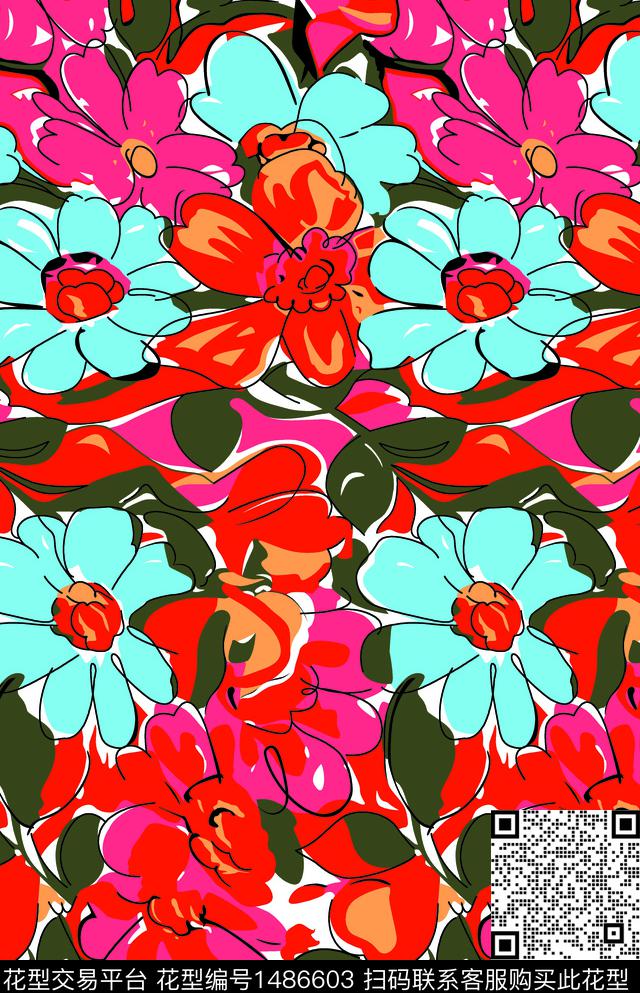 抽象花卉底纹.jpg - 1486603 - 泳装花型 连衣裙 油画花型 - 数码印花花型 － 女装花型设计 － 瓦栏