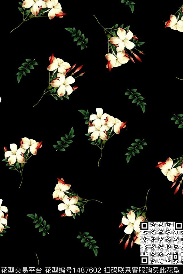 2022-3-29花叶-02.jpg - 1487602 - 数码花型 花卉 小碎花 - 数码印花花型 － 女装花型设计 － 瓦栏