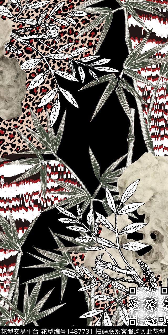 KN171121-2Z.jpg - 1487731 - 豹纹 民族风 植物 - 数码印花花型 － 女装花型设计 － 瓦栏