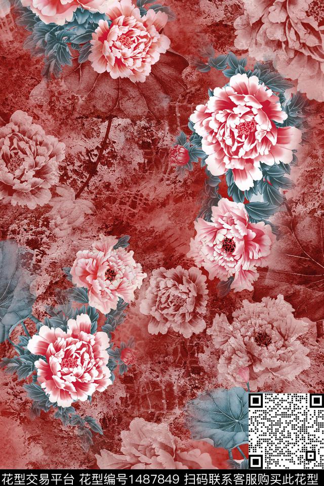 Orst_gmd0573K.jpg - 1487849 - 花卉 旗袍 真丝 - 数码印花花型 － 女装花型设计 － 瓦栏