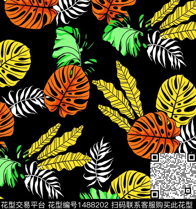 202.jpg - 1488202 - 数码花型 绿植树叶 花卉 - 数码印花花型 － 男装花型设计 － 瓦栏