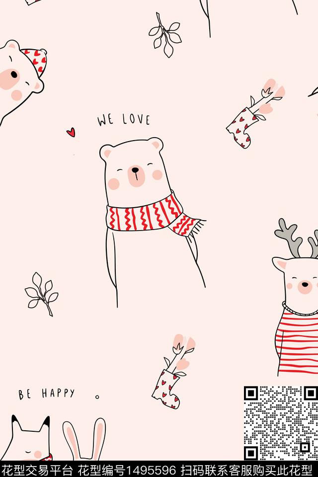 可爱线条卡通动物.jpg - 1495596 - 狐狸 卡通动物 矢量 - 数码印花花型 － 童装花型设计 － 瓦栏
