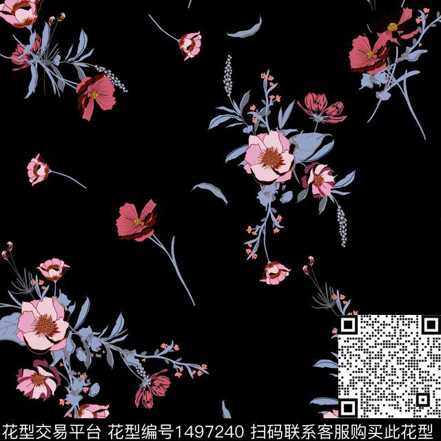 L0027.jpg - 1497240 - 黑底花卉 复古 花卉 - 传统印花花型 － 女装花型设计 － 瓦栏