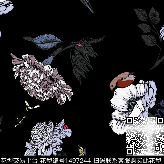 L0031.jpg - 1497244 - 黑底花卉 复古 花卉 - 传统印花花型 － 女装花型设计 － 瓦栏