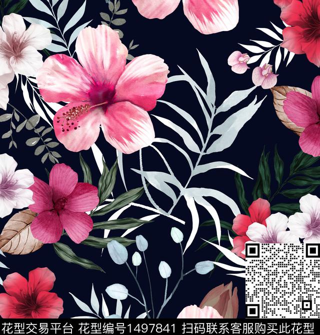 2022052602.jpg - 1497841 - 绿植树叶 花卉 热带花型 - 传统印花花型 － 女装花型设计 － 瓦栏