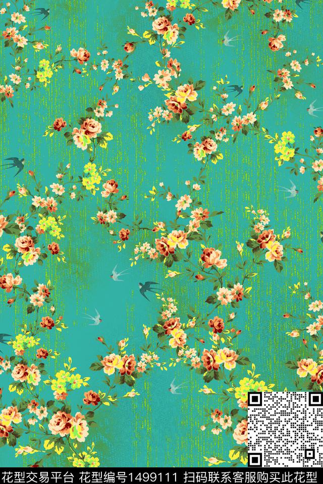 J - 1.jpg - 1499111 - 动物花卉 女装 旗袍 - 数码印花花型 － 女装花型设计 － 瓦栏