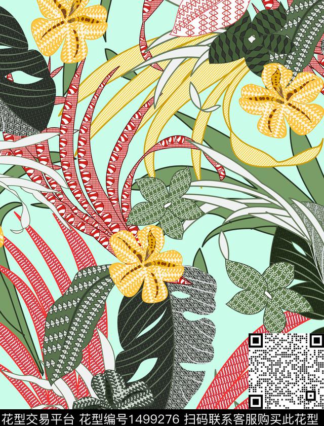 1.jpg - 1499276 - 植物 热带花型 绿植树叶 - 数码印花花型 － 女装花型设计 － 瓦栏