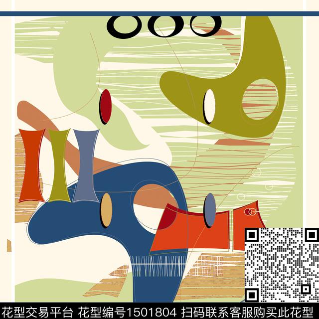 Orst_JRS0723.jpg - 1501804 - 几何 写意 抽象 - 数码印花花型 － 方巾花型设计 － 瓦栏