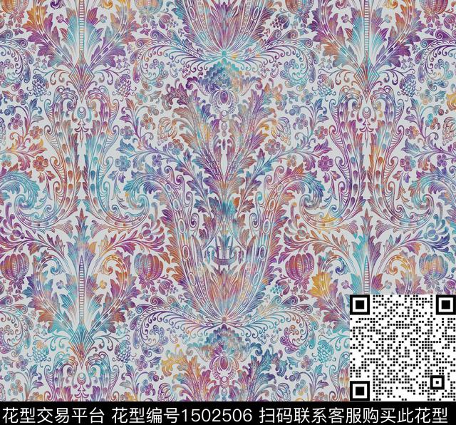 001-a.jpg - 1502506 - 渐变 炫彩 沙发布 - 传统印花花型 － 女装花型设计 － 瓦栏