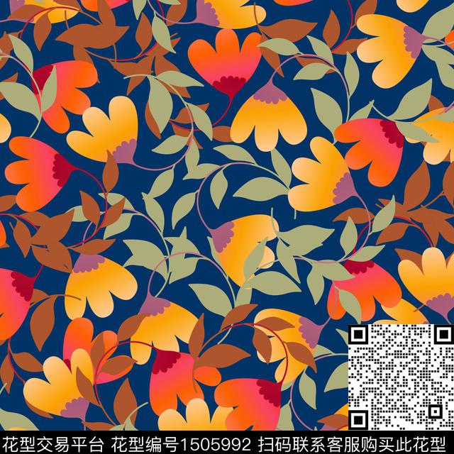 四方连续数码花型. 女装.jpg - 1505992 - 绿植树叶 花卉 休闲 - 数码印花花型 － 女装花型设计 － 瓦栏