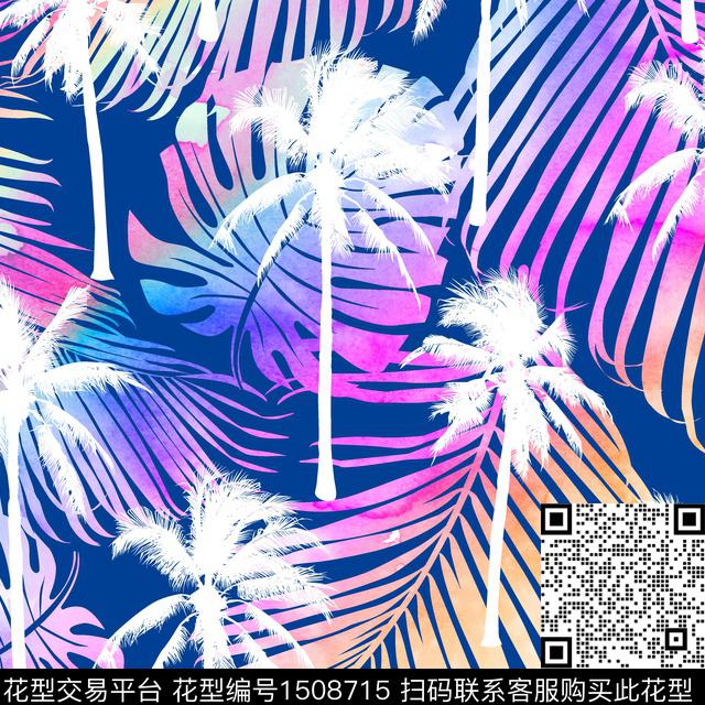 01011.jpg - 1508715 - 水彩 棕榈树 绿植树叶 - 数码印花花型 － 泳装花型设计 － 瓦栏