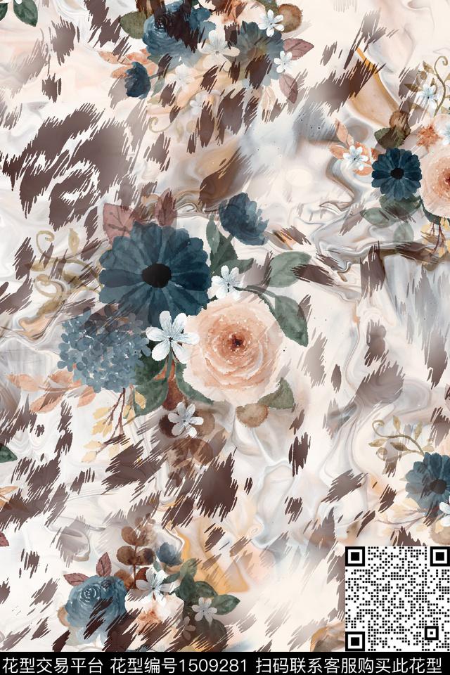 云彩豹纹花.jpg - 1509281 - 动物纹 大牌风 抽象 - 数码印花花型 － 女装花型设计 － 瓦栏