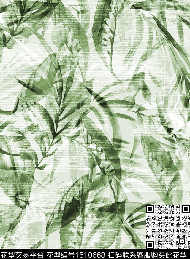 XZ3865.jpg - 1510668 - 绿植树叶 小清新 真丝 - 数码印花花型 － 女装花型设计 － 瓦栏
