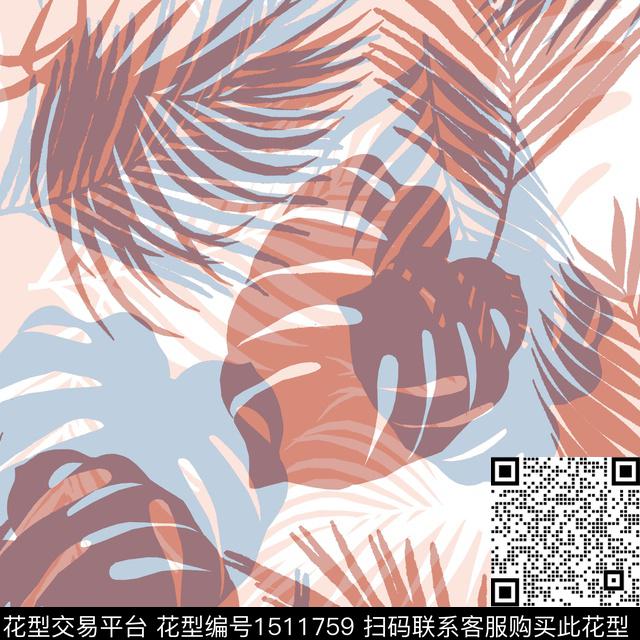 R2103098A.jpg - 1511759 - 绿植树叶 棕榈树 龟背竹 - 数码印花花型 － 女装花型设计 － 瓦栏