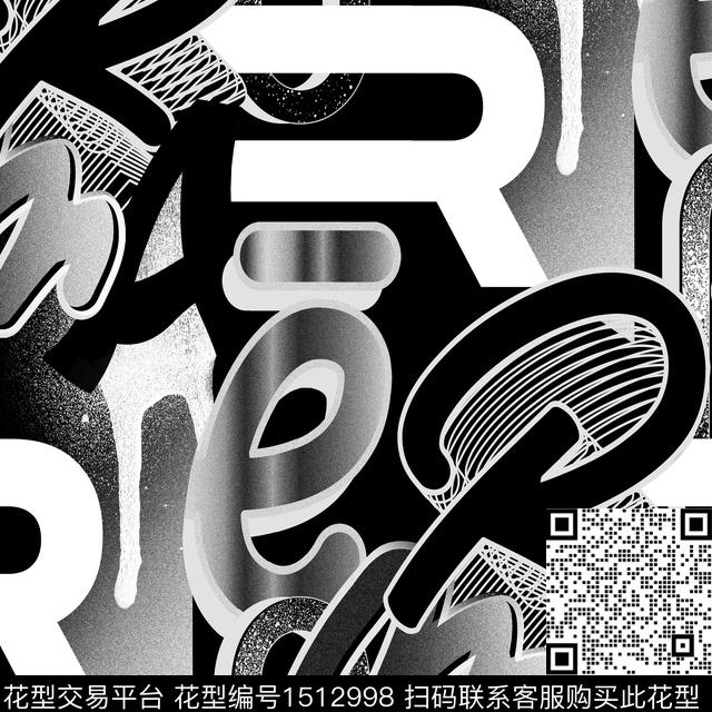 R2209106.jpg - 1512998 - 渐变 字母 黑白花型 - 数码印花花型 － 男装花型设计 － 瓦栏