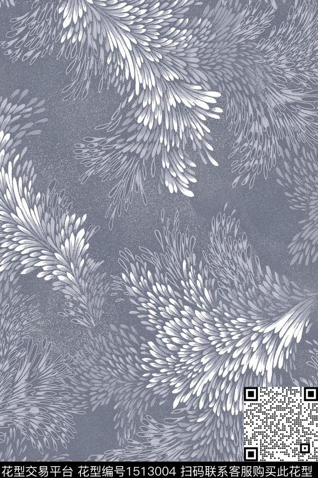 高级灰抽象羽毛2.jpg - 1513004 - 麒麟 几何 简欧 - 数码印花花型 － 女装花型设计 － 瓦栏