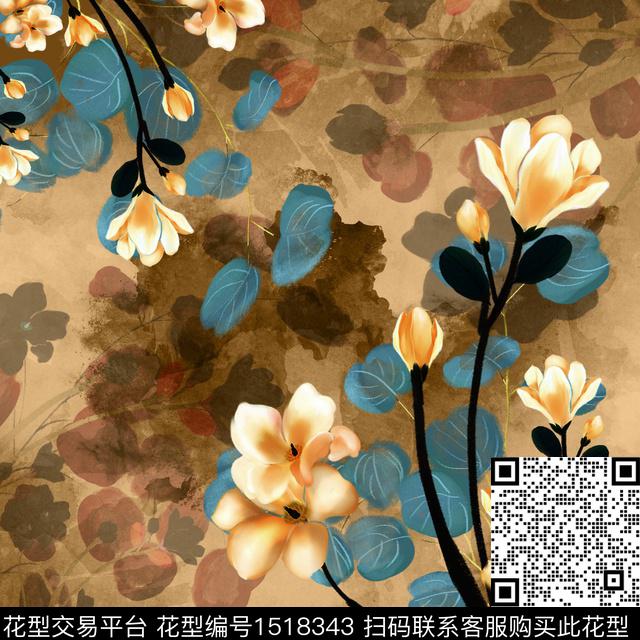 方巾2.jpg - 1518343 - 复古 花卉 大牌风 - 数码印花花型 － 方巾花型设计 － 瓦栏