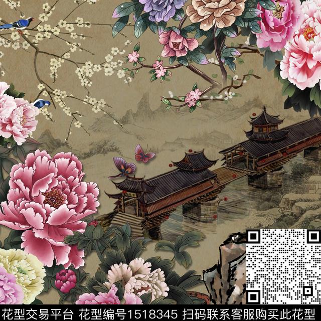 方巾3.jpg - 1518345 - 中国风 花卉 大牌风 - 数码印花花型 － 方巾花型设计 － 瓦栏