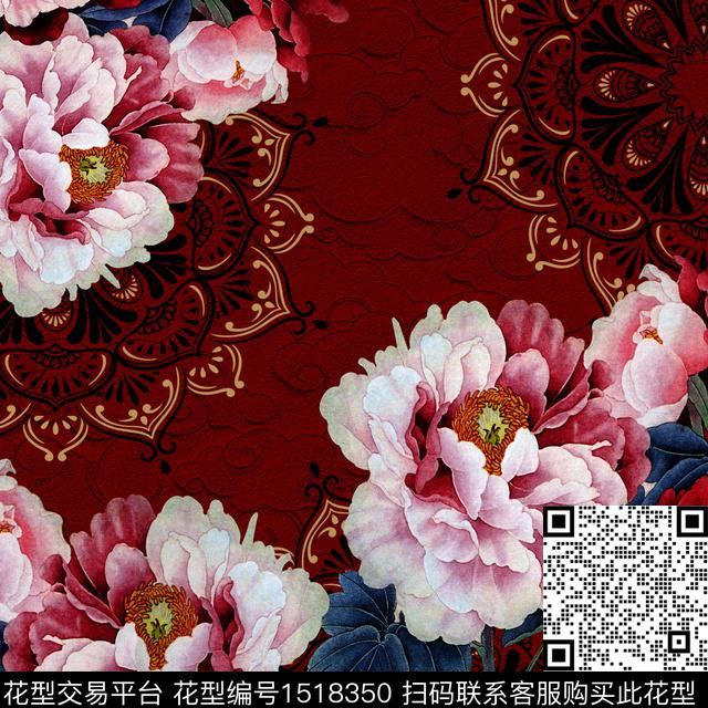 方巾8.jpg - 1518350 - 民族风 花卉 大牌风 - 数码印花花型 － 方巾花型设计 － 瓦栏