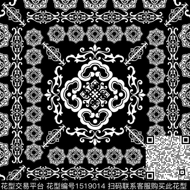方巾12.jpg - 1519014 - 花卉 大牌风 中国 - 数码印花花型 － 方巾花型设计 － 瓦栏