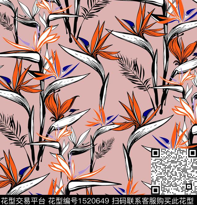 R2211113A.jpg - 1520649 - 天堂鸟 时尚年轻 热带花型 - 数码印花花型 － 女装花型设计 － 瓦栏