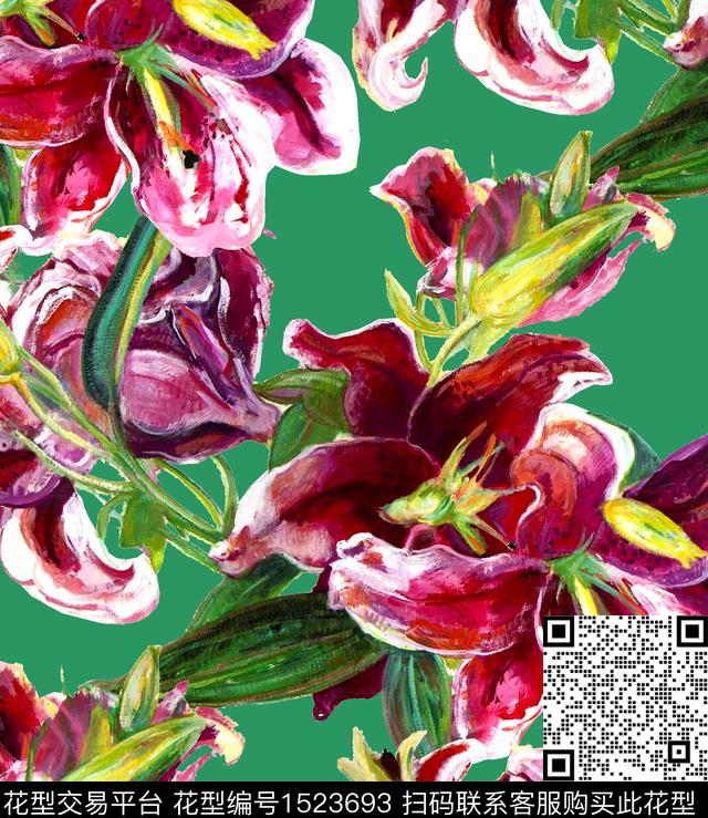 R2212070.jpg - 1523693 - 玫瑰花 油画花型 百合 - 传统印花花型 － 女装花型设计 － 瓦栏