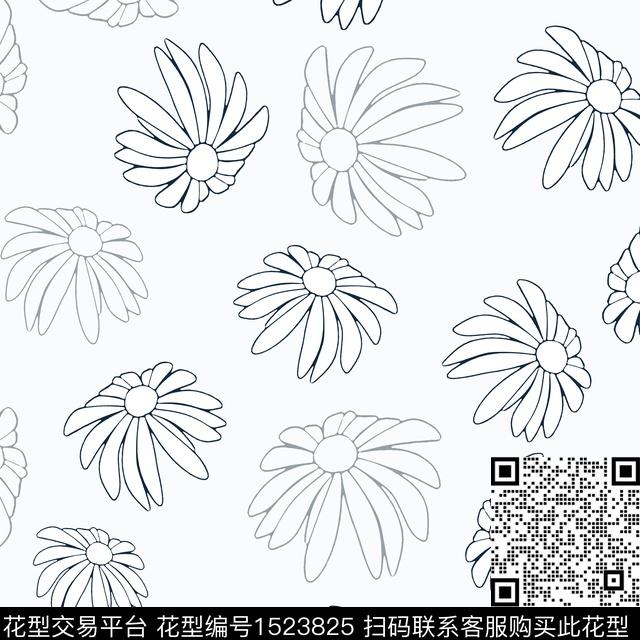 20221219-黑白花卉-2-2.jpg - 1523825 - 绿植树叶 黑白花型 花卉 - 传统印花花型 － 女装花型设计 － 瓦栏