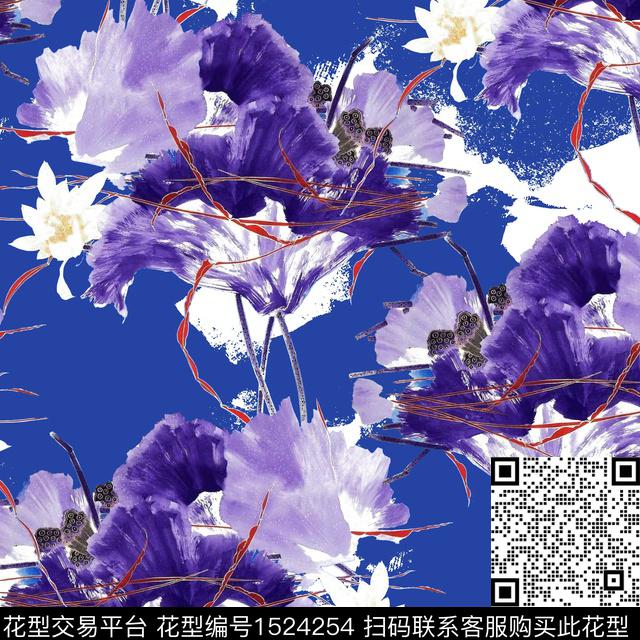 R2212094.jpg - 1524254 - 油画花型 荷花 中国 - 数码印花花型 － 女装花型设计 － 瓦栏