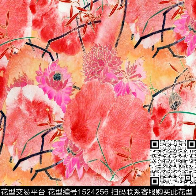 R2212095.jpg - 1524256 - 油画花型 荷花 中国 - 数码印花花型 － 女装花型设计 － 瓦栏