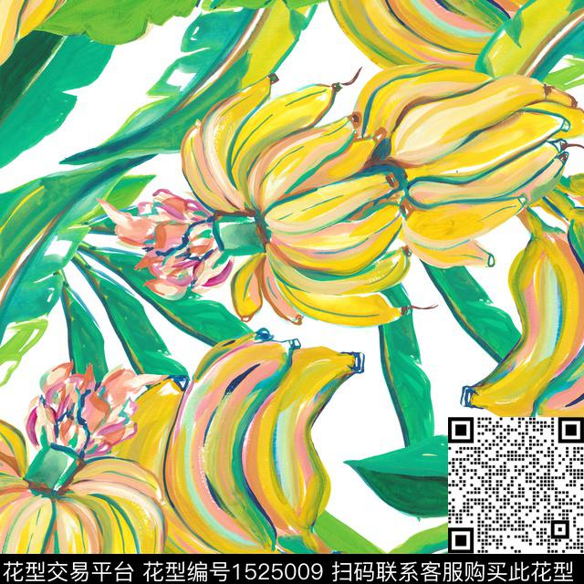 R2212141.jpg - 1525009 - 油画花型 香蕉 热带花型 - 数码印花花型 － 女装花型设计 － 瓦栏