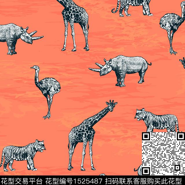 01020.jpg - 1525487 - 动物 老虎 长颈鹿 - 数码印花花型 － 泳装花型设计 － 瓦栏