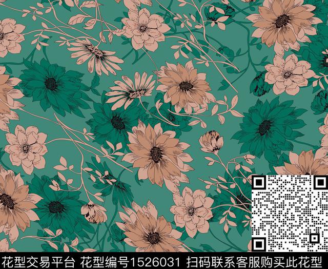 A-18.jpg - 1526031 - 绿植树叶 手绘 手绘花卉 - 数码印花花型 － 女装花型设计 － 瓦栏