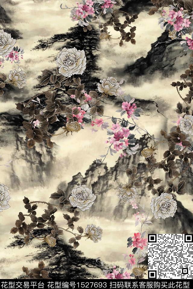 CCDC1550.jpg - 1527693 - 花卉 中老年 旗袍香云纱 - 数码印花花型 － 女装花型设计 － 瓦栏