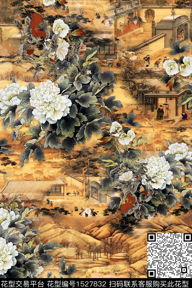 CCDC1552.jpg - 1527832 - 花卉 中老年 旗袍香云纱 - 数码印花花型 － 女装花型设计 － 瓦栏