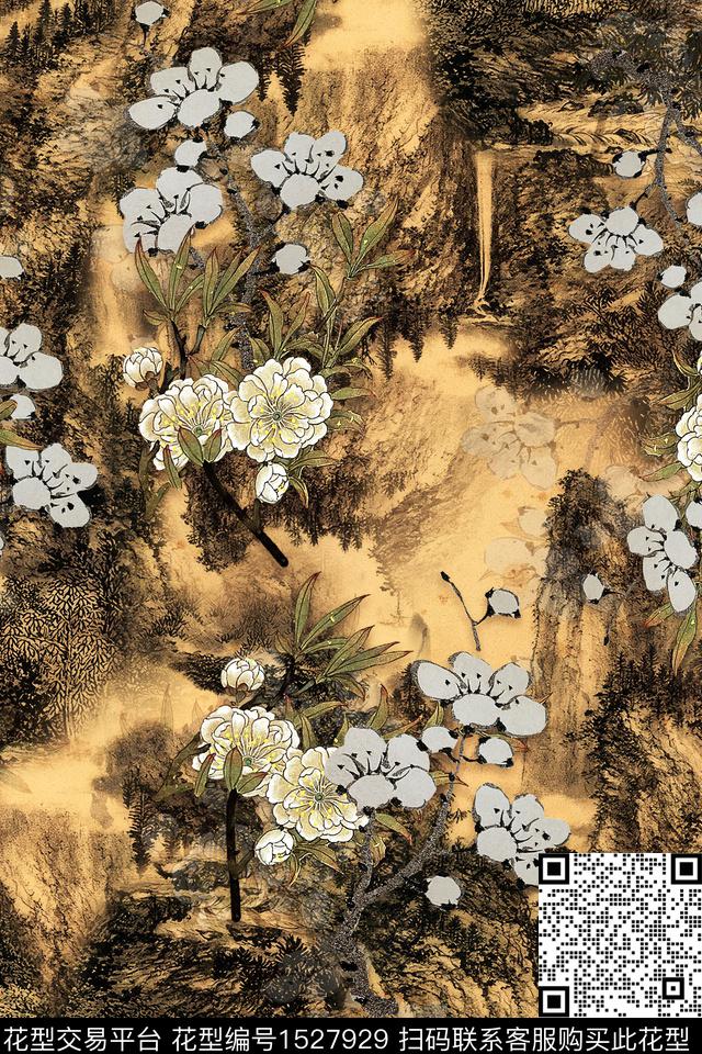 CCDC1559.jpg - 1527929 - 花卉 中老年 旗袍香云纱 - 数码印花花型 － 女装花型设计 － 瓦栏