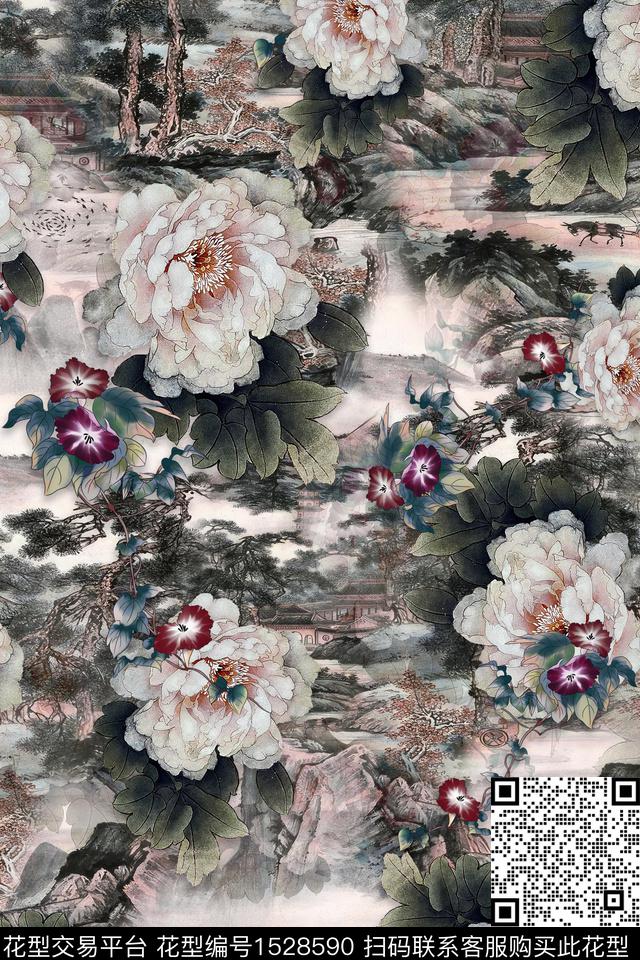 CCDC1582.jpg - 1528590 - 花卉 中老年 旗袍 - 数码印花花型 － 女装花型设计 － 瓦栏