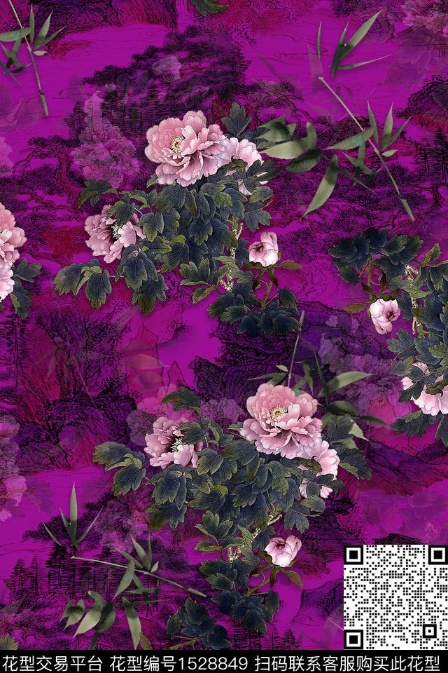 CCDC1596.jpg - 1528849 - 花卉 中老年 旗袍香云纱 - 数码印花花型 － 女装花型设计 － 瓦栏