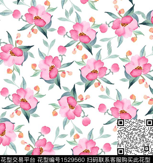 ys23-3-1.jpg - 1529560 - 手绘花卉 女装 春夏花型 - 数码印花花型 － 女装花型设计 － 瓦栏