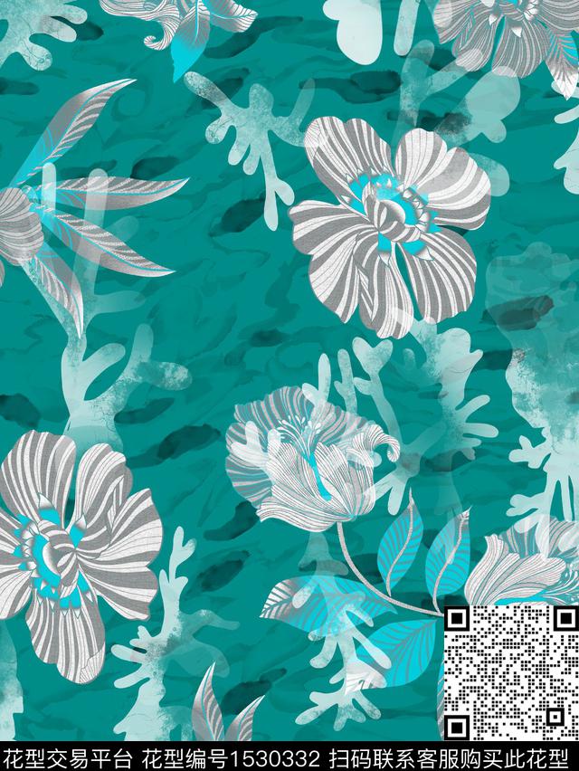 抽象花卉·.jpg - 1530332 - 几何花卉 底纹 花卉 - 数码印花花型 － 女装花型设计 － 瓦栏