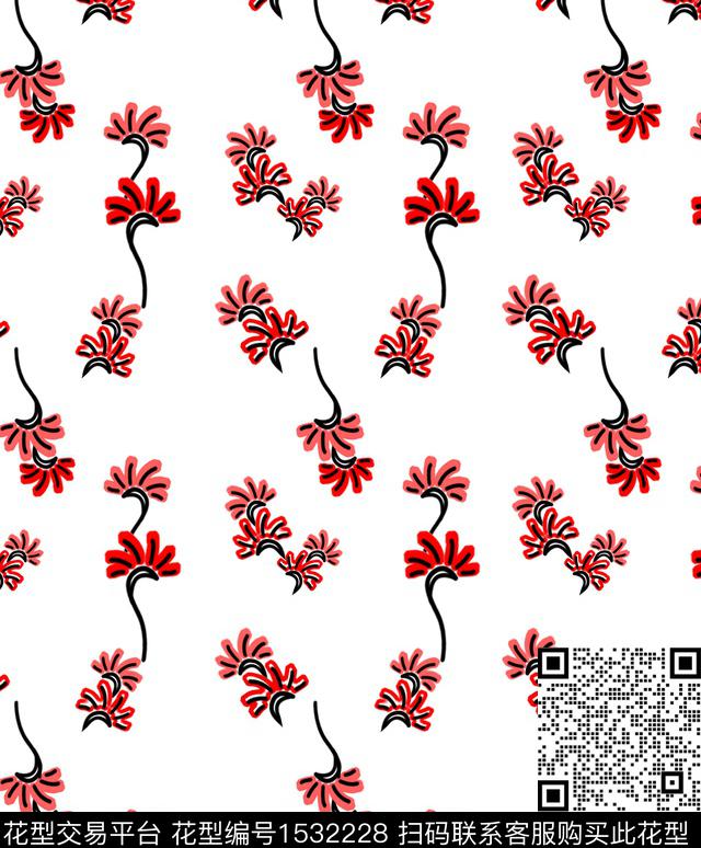 秘密花园.jpg - 1532228 - 小红花 女装 抽象花卉 - 数码印花花型 － 女装花型设计 － 瓦栏