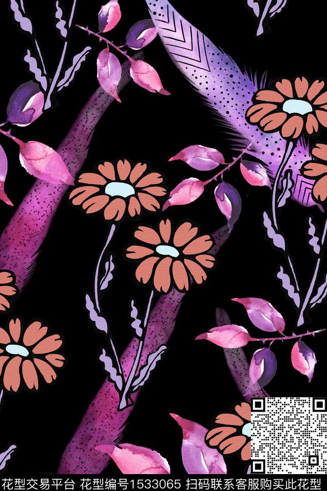 032607.jpg - 1533065 - 花卉 羽毛 数码花型 - 数码印花花型 － 女装花型设计 － 瓦栏