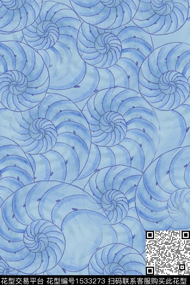 海洋风01.jpg - 1533273 - 简约 海洋风 海螺 - 数码印花花型 － 女装花型设计 － 瓦栏