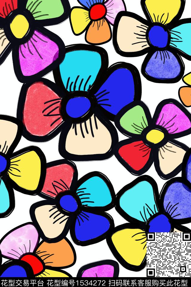 手绘小花.jpg - 1534272 - 女装 卡通 花卉 - 传统印花花型 － 童装花型设计 － 瓦栏