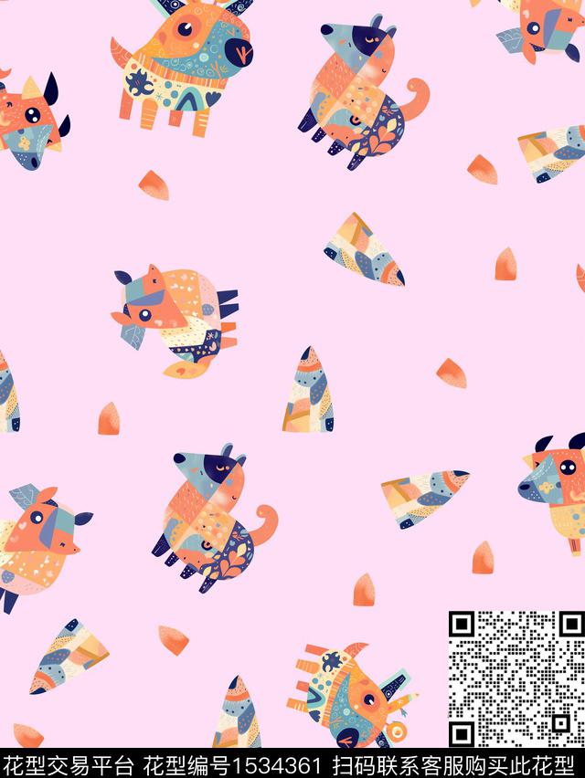 粉底抽象动物.jpg - 1534361 - 抽象 卡通动物 几何 - 数码印花花型 － 女装花型设计 － 瓦栏