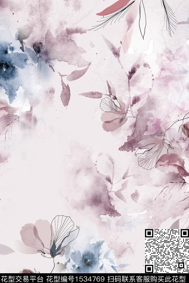 J0423.jpg - 1534769 - 水彩花卉 年轻女性 手绘花卉 - 数码印花花型 － 女装花型设计 － 瓦栏