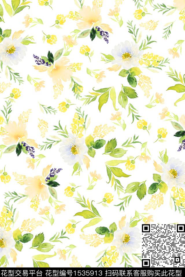 847.jpg - 1535913 - 水彩 绿植树叶 花卉 - 数码印花花型 － 女装花型设计 － 瓦栏