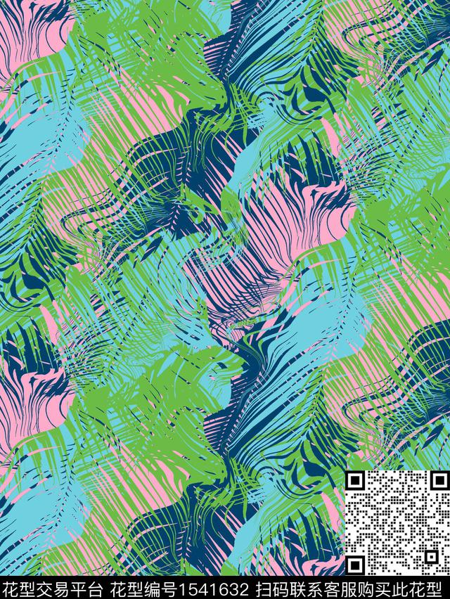热带615·1.jpg - 1541632 - 男装 连衣裙 绿植树叶 - 数码印花花型 － 女装花型设计 － 瓦栏